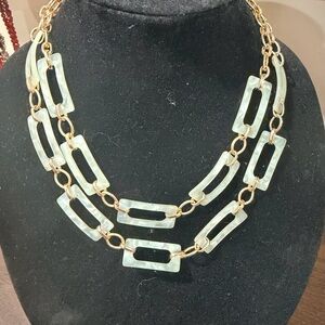 Gold Chain Necklace with Mint Rectangular Links - Women Jewelry